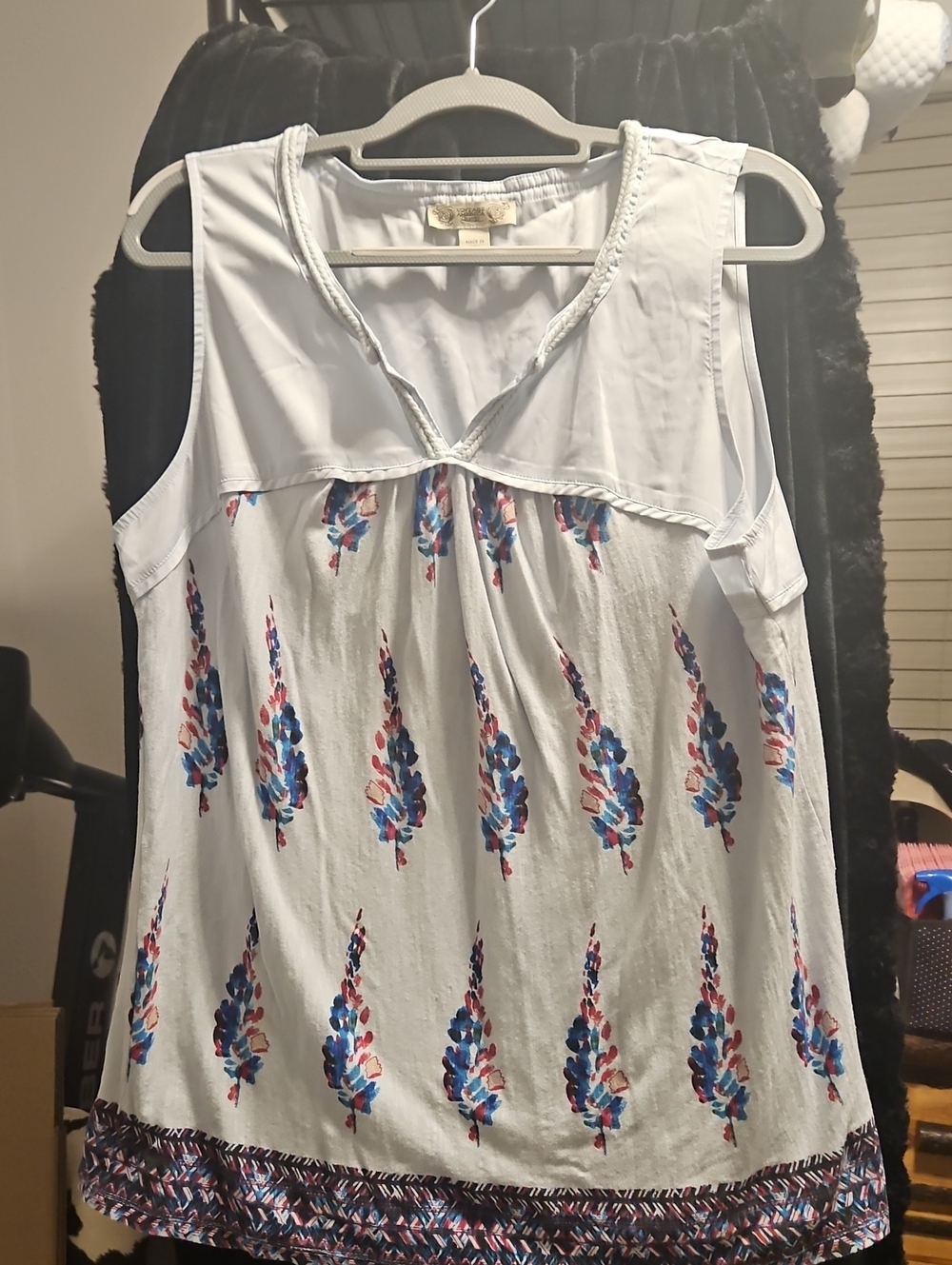 Vintage America White Tank Top with Blue & Pink Print